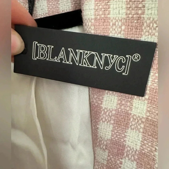 Blank NYC Blazer Women’s Gingham shimmery Med Faux Pockets Event Wedding Office - Picture 3 of 7